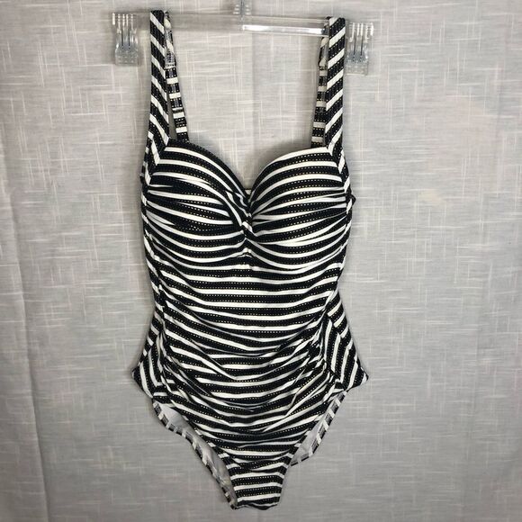 Niptuck Swimsuit Striped One Piece Ruching For Slimming Size 8 - Picture 3 of 13